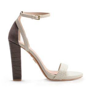 Pour La Victoire Croc Embossed Chase Sandal Heels White Carbon Size 9